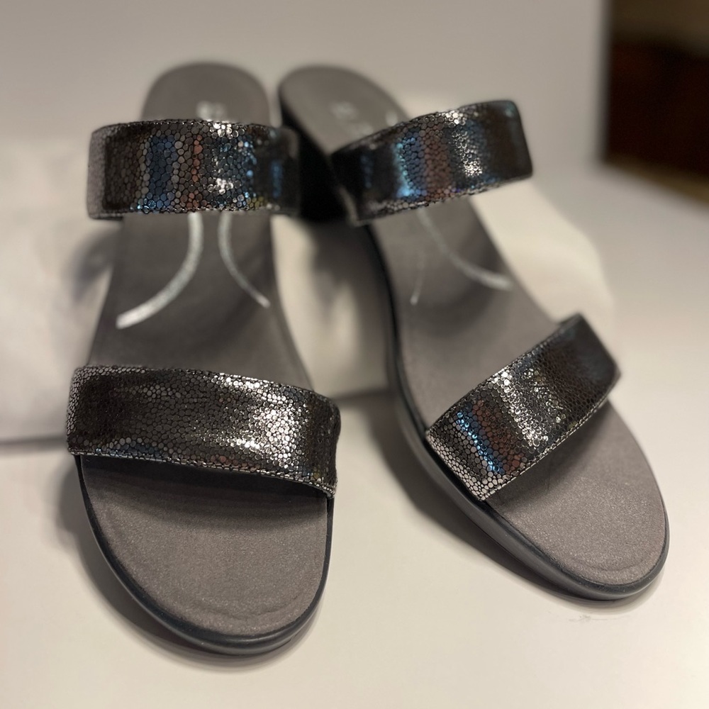 NAOT Fate Silver Leather Pebble Sandals with heel